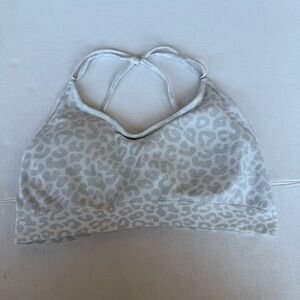 White Leopard Print Women's Bralette size large strappy criss cross back lacing
